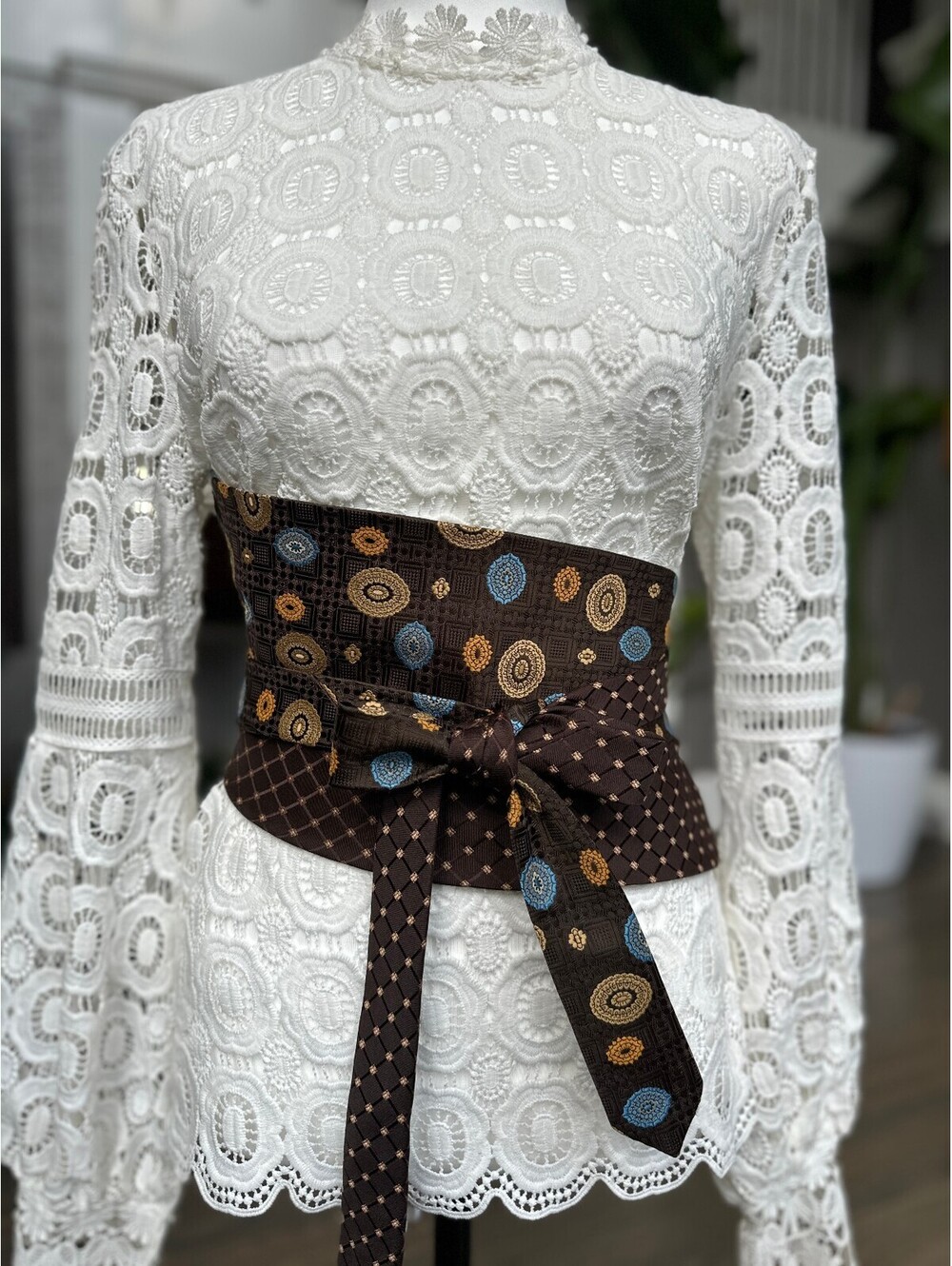 Upcycled Obi Belt | Corset Style Waist Belt | OOAK | OS | Vintage Reclaimed Ties - Picture 2 of 12